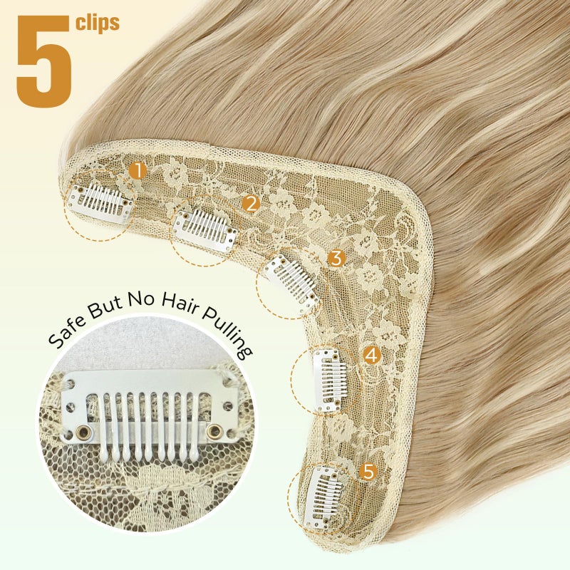 FAVE Clip in Hair Extension V Shaped Synthetic Hair Extensions for Women Wavy Clip in Hair Extensions Blonde Highlight Hair Extension for Daily Use - Image 3